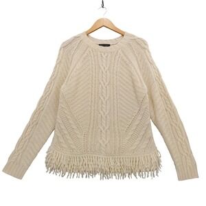 Banana Republic Chunky Cable Knit‎ Fringe Sweater Merino Wool Alpaca Italian L